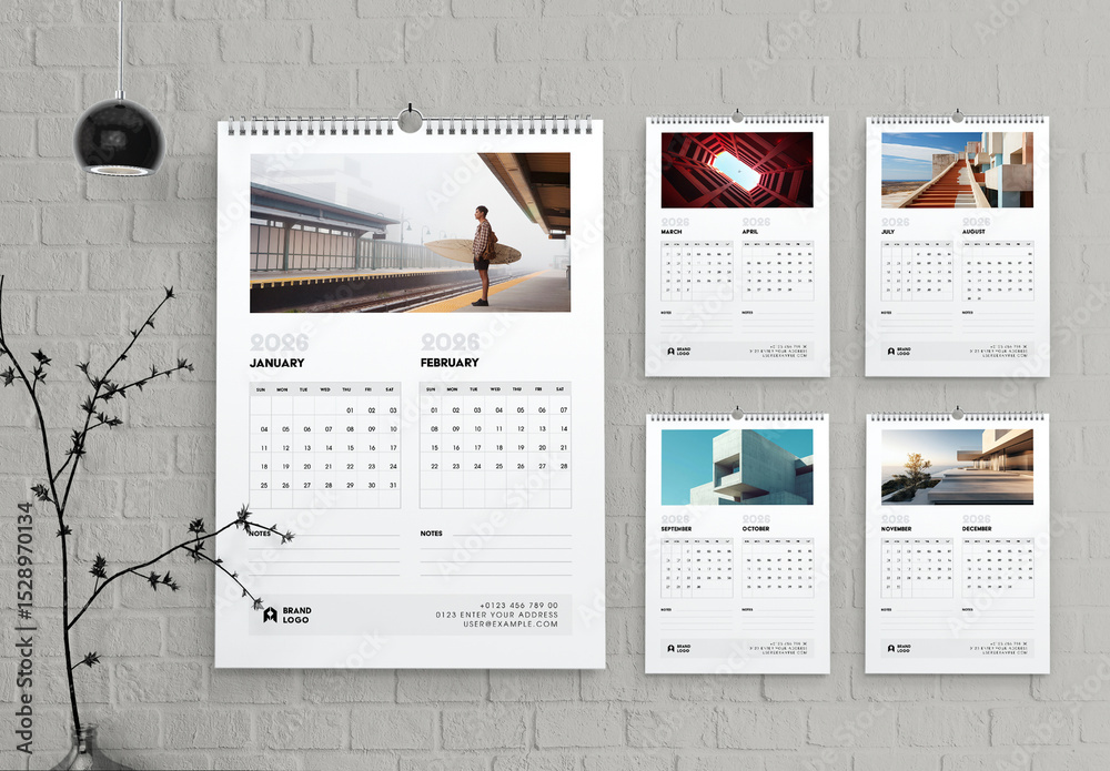 2026 Calendar Template with Modern Architecture Design Stock Template ...