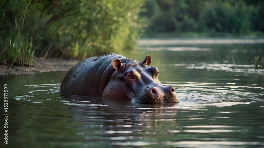 Fototapeta premium Hippopotamus in Shallow River