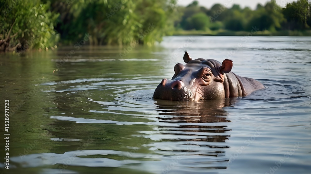 Fototapeta premium Hippopotamus in Shallow River
