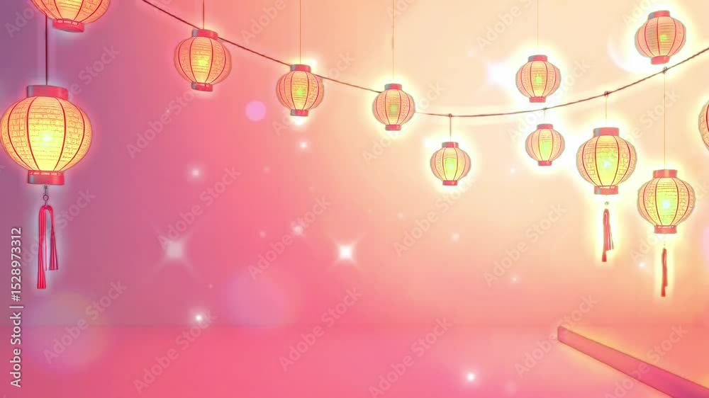 Illuminated Paper Lanterns: A Festive Animated Background with a Soft Pink Color Palette
