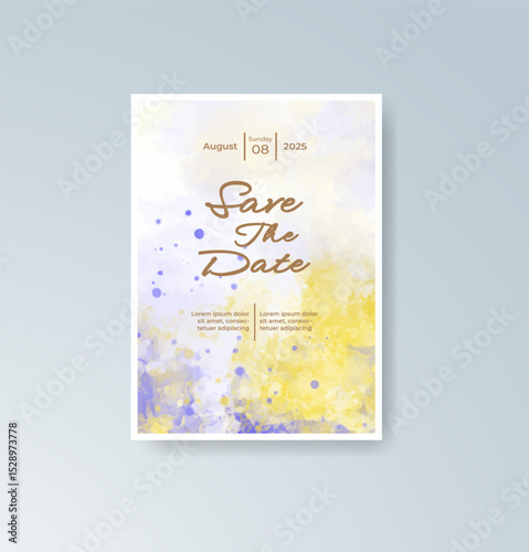 Wedding invitation with abstract splash watercolor