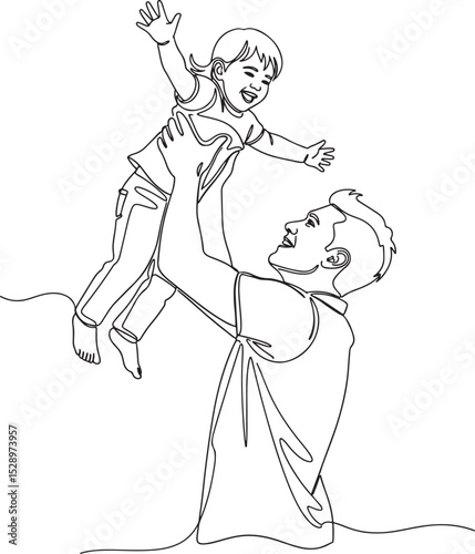 Father and Daughter Line Art Vector Illustration Design for Father’s Day and Parenting Concepts