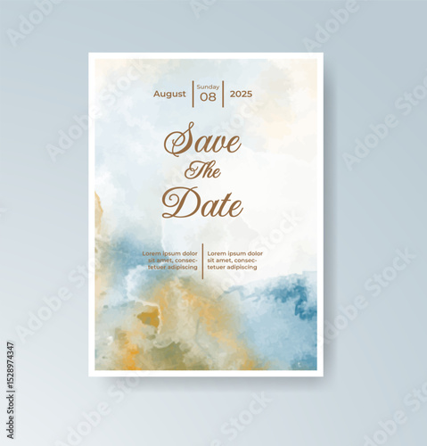 Wedding invitation with abstract splash watercolor