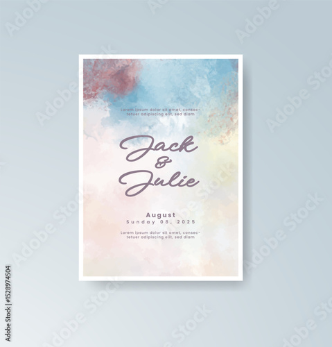 Wedding invitation with abstract splash watercolor