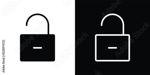 Padlock icon, security icon. Black unlocked padlock icon.
