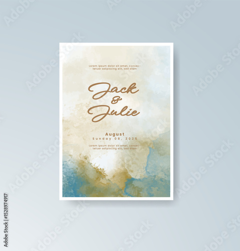 Wedding invitation with abstract splash watercolor