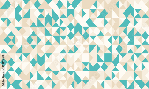Abstract geometric pattern with teal and beige triangles and squares.  Modern, seamless design ideal for backgrounds, website banners, textiles, and more.