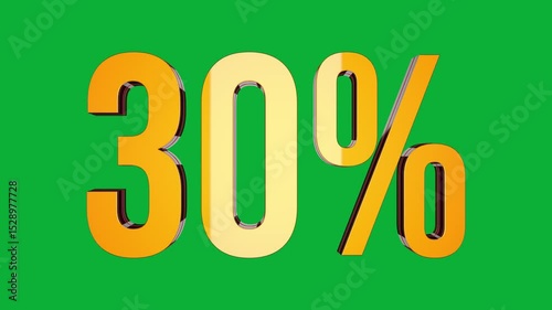 30 Percent 3D text rotation on green screen for promotional video, motion graphic element