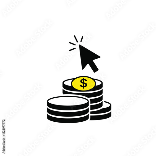 Online money click icon stack of coins dollar currency