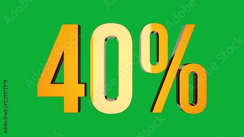 40 Percent 3D text rotation on green screen for promotional video, motion graphic element