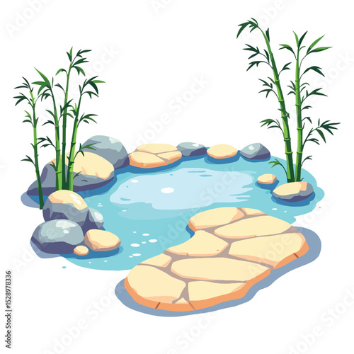 Vsai small decorative pond surrounded by bamboo and stones