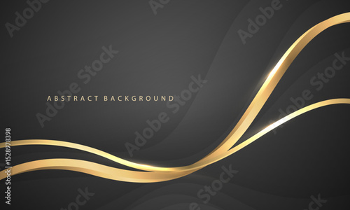 Abstract gold ribbon curve overlap on black luxury background vector