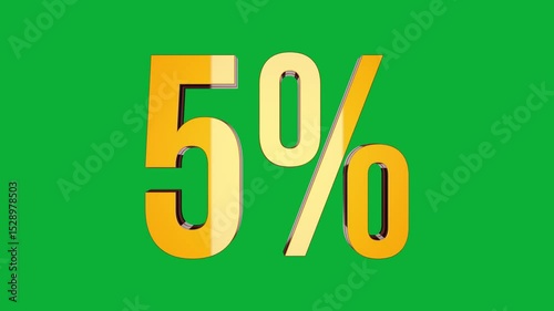 5 Percent 3D text rotation on green screen for promotional video, motion graphic element 