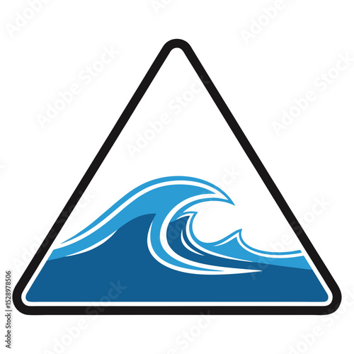 Triangular Warning Sign: Ocean Wave Alert