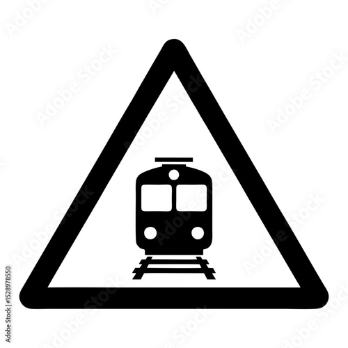 Train Crossing Warning Sign: Black and White Vector Illustration