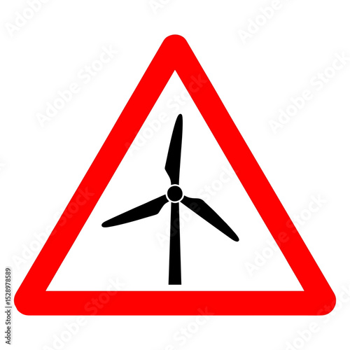 Red Triangle Warning Sign: Wind Turbine Ahead