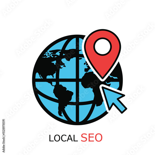 Local seo globe icon with cursor and location pin