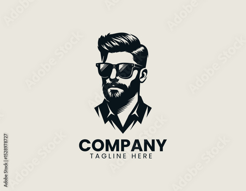 Cool Bearded Man Wearing Sunglasses Confident Modern Hairstyle Vector Logo Design