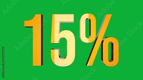 15 Percent 3D text rotation on green screen for promotional video, motion graphic element
