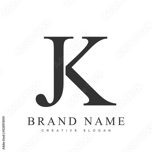 JK trendy logotype template. Initial letter j and k classic font style. Creative logo for company name or identity.