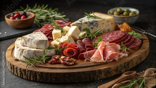Gourmet charcuterie board with assorted cheeses and meats