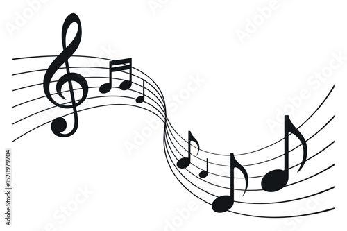 Elegant Music Notes on Flowing Staff Lines a Black and White Vector Illustration for Musical Themes and Creative Design Projects and Artistic Compositions