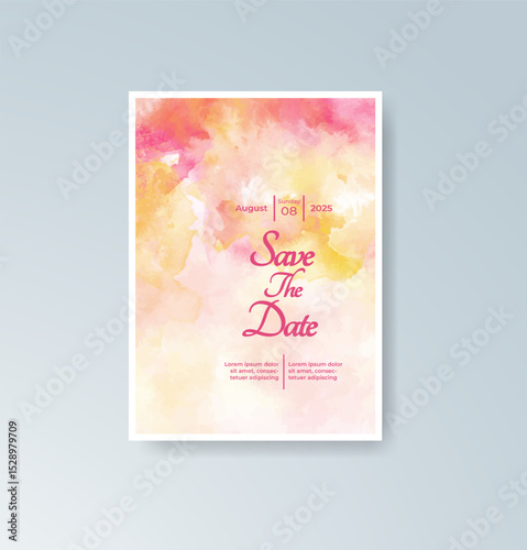Wedding invitation with abstract splash watercolor
