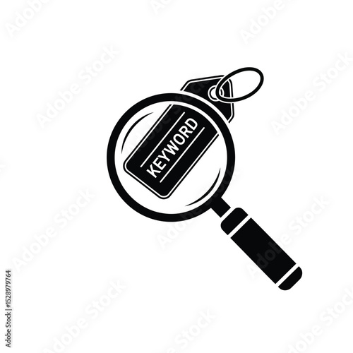 Magnifying glass examining keyword tag icon