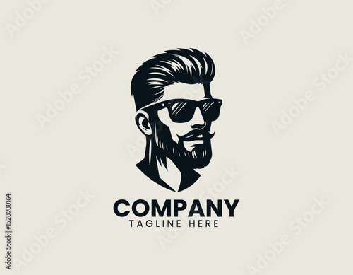 Cool Bearded Man Wearing Sunglasses Confident Modern Hairstyle Vector Logo Design