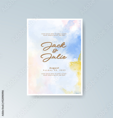 Wedding invitation with abstract splash watercolor