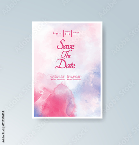 Wedding invitation with abstract splash watercolor