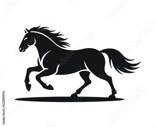 Elegant Black Horse Silhouette Running on White Background for Logo Icon Symbol or Graphic Design Element