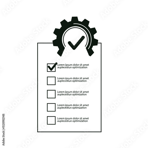 Checklist with gear icon and check mark for optimization process