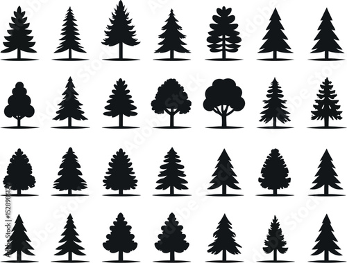 A set of different variety tree silhouettes, design element for your landscape concept.