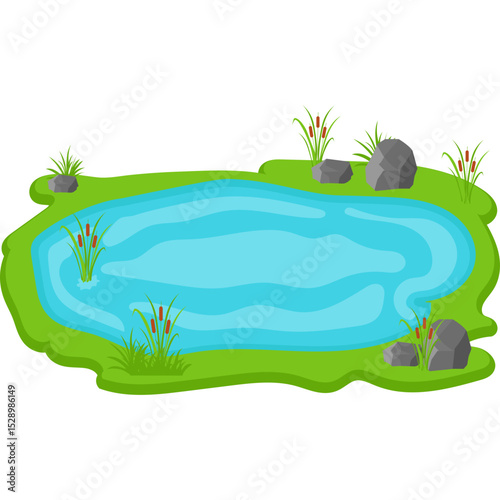 Water Pond with Reeds and Stones