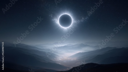 Total Solar Eclipse Over Majestic Mountain Landscape at Twilight in Documentary Style