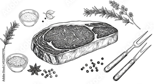 hand drawn illustration of steak