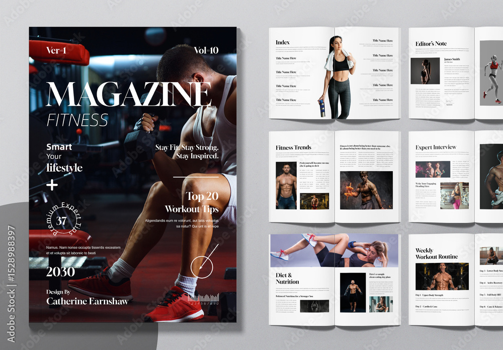 Modern Fitness Magazine Layout plantilla de Stock | Adobe Stock
