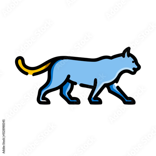 Majestic Blue Cougar Illustration Wild Cat Profile, Walking Pose