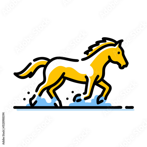 Elegant Yellow Horse Line Art Illustration Galloping Through Water