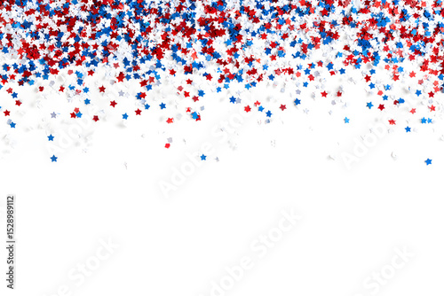 Patriotic confetti border on a clean white background, isolated for festive decorations and designs.