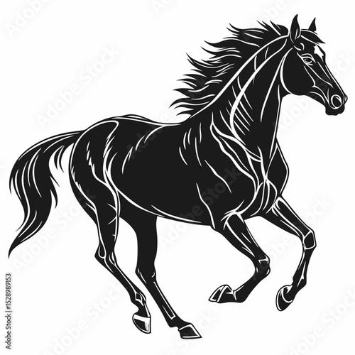 Majestic Black Horse in Motion A Stunning Silhouette Illustration