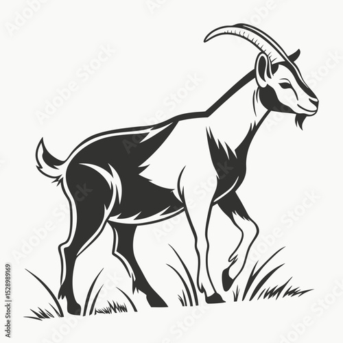 Majestic Mountain Goat Illustration Black and White Vintage Style