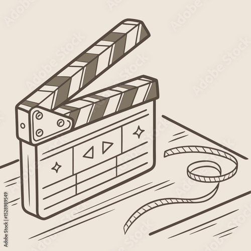 Classic Filmmaking Clapperboard and Film Reel Illustration
