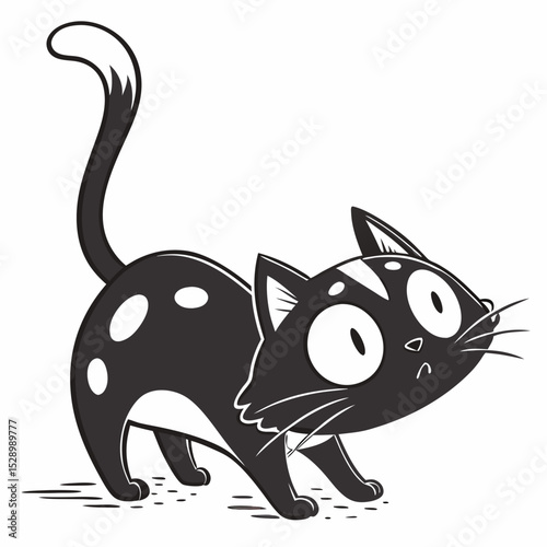 Adorable Black and White Cartoon Cat Illustration, vector animal silhouette