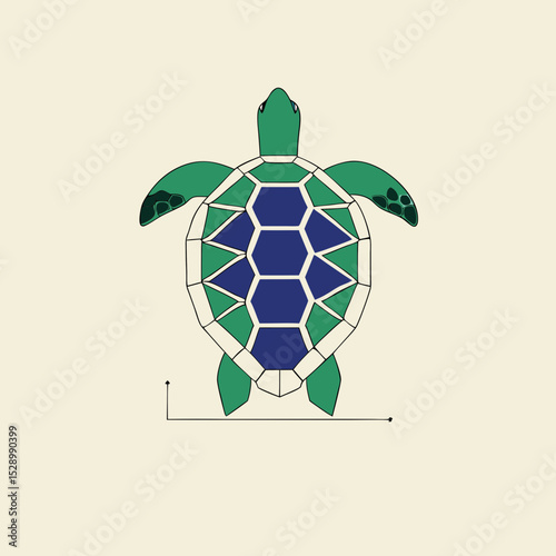 Colorful cartoon turtle illustration with geometric shell pattern, perfect for kids' design, educational content, animal graphics, stickers, or children’s story visuals and creative decorations