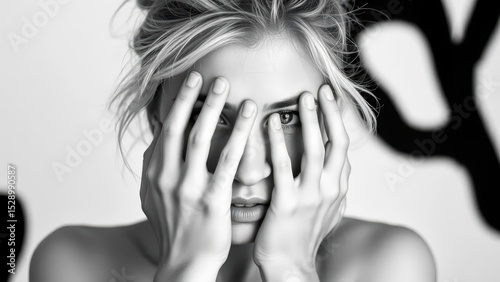 Young woman hiding face with hands