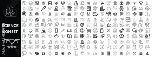 Science Icon set. Science and research line icons collection. Big UI icon set in a flat design. Thin outline icons pack. Vector illustration