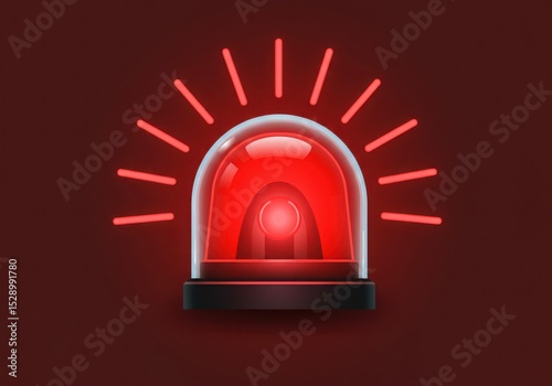 Illuminated red emergency siren on dark background