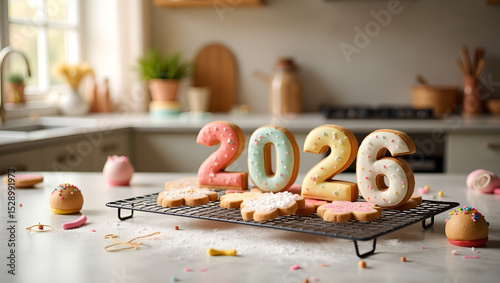 Pastel 2026 Sugar Cookies on Kitchen Counter